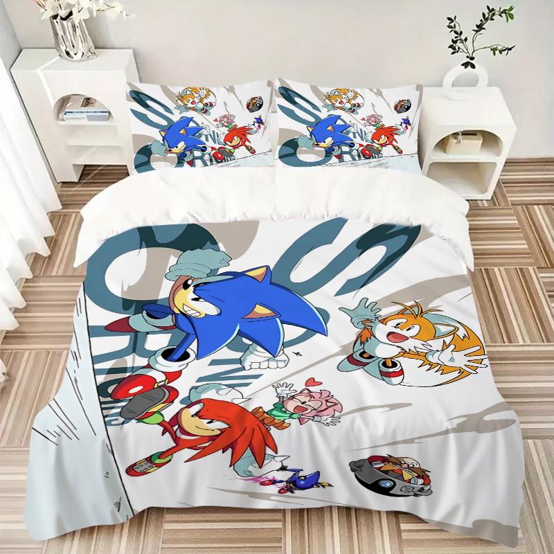 Sonic Friends Printed 3pcs Bedding Set Soft Microfiber 1 Duvet Cover And 2 Pillowcases Home Bedroom Decor Xmas Gift K1525