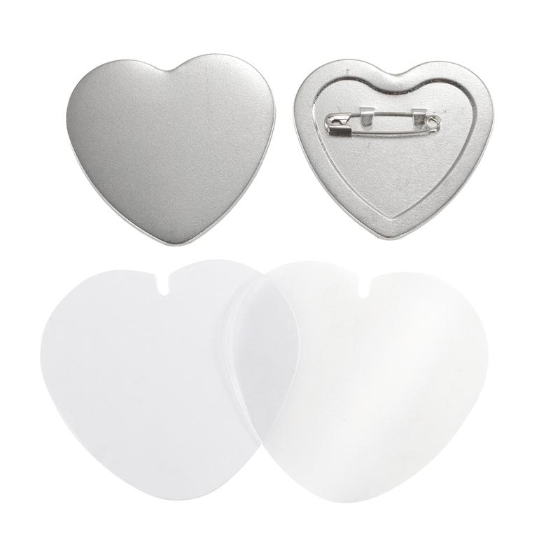 100PCS 57x53mm Heart-shaped Badge Button Making Parts Metal Blank Heart Badge Pins DIY Making Materials for Button Maker