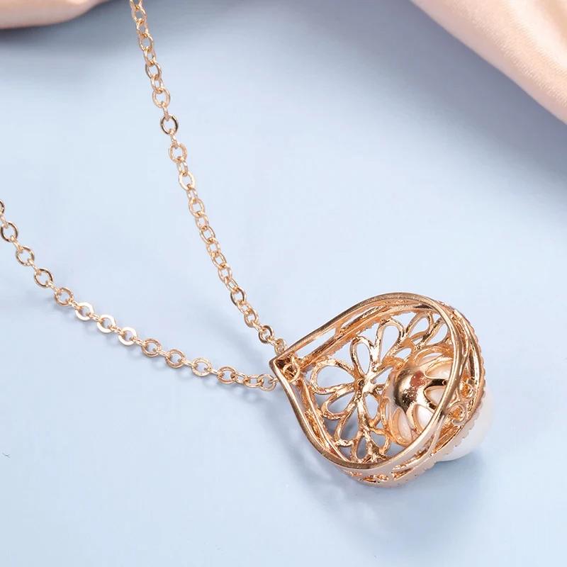 Hollow Drop Geometric Large Pearl Pendant Full Zircon Necklace for Women Luxury Wedding Jewelry