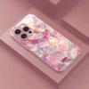 Creative Pink Crystal Floral Charm Metallic Glass Phone Case For iPhone 17 16 15 14 13 12 11 Pro Max 15 14 Plus 17 Air 16E Cover