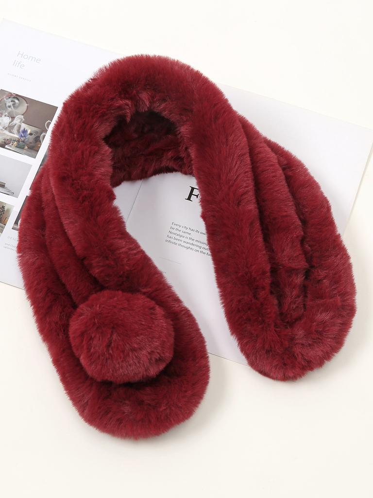 Faux Rabbit Fur Scarf Winter Warm Neckerchief Women Pearl Solid Color Neck Muffler Ladies Thick Scarves