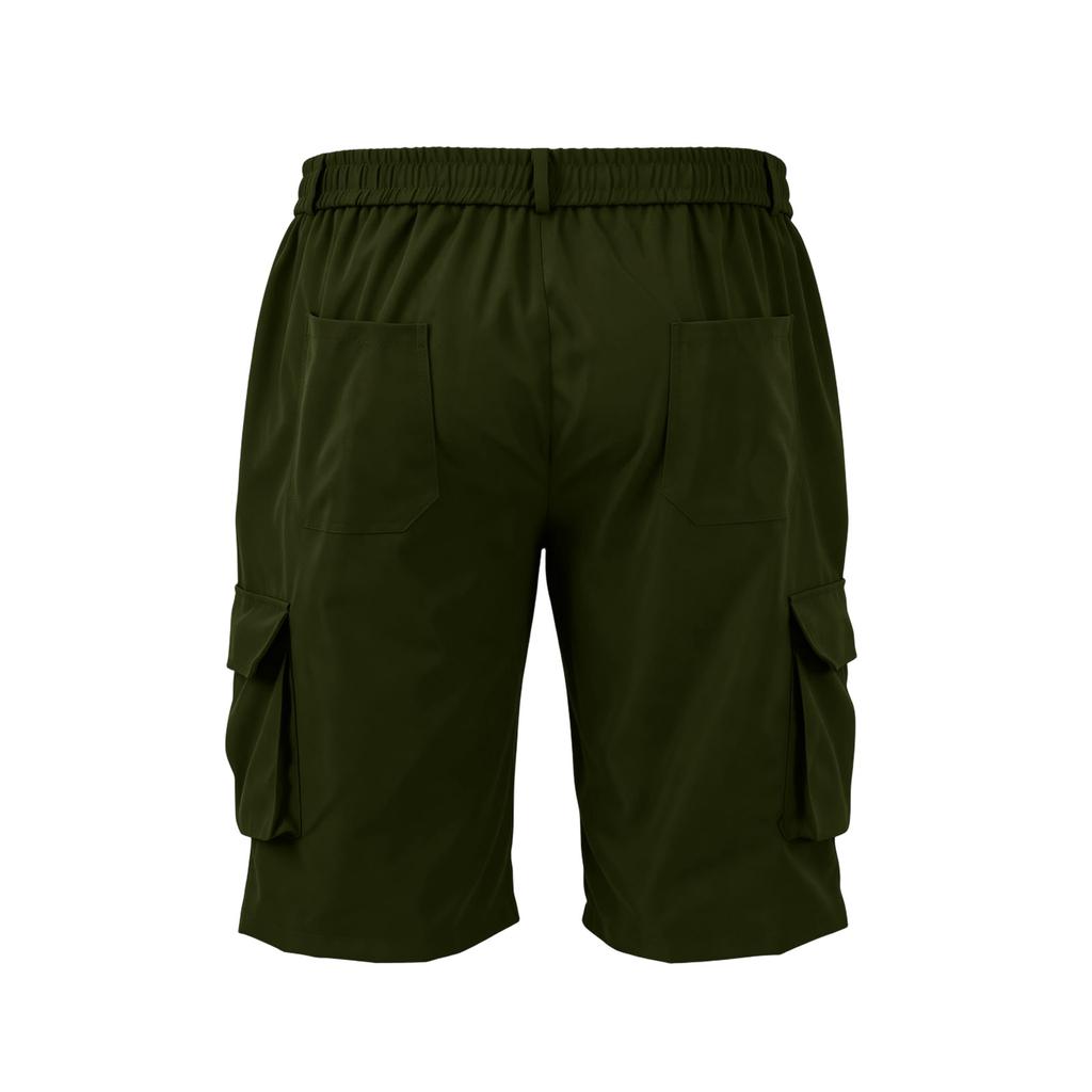 Men Cargo Shorts Button Closure Elastic Waistband Six Pocket Design Straight Fit Utility Knee Length Pants for Outdoor Work