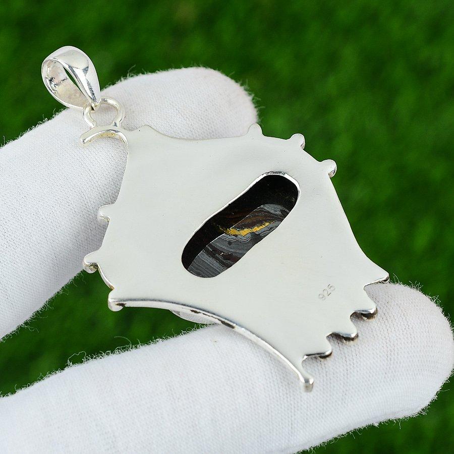 Gift For Her 925 Sterling Silver Natural Iron Tiger Eye Gemstone Jewelry Pendant