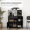 Multi-layer microwave furniture with 2 cabinets, 4 compartments and sliding drawer. Dimensions: 90 cm long x 40 cm wide x 120 cm high, in black wood