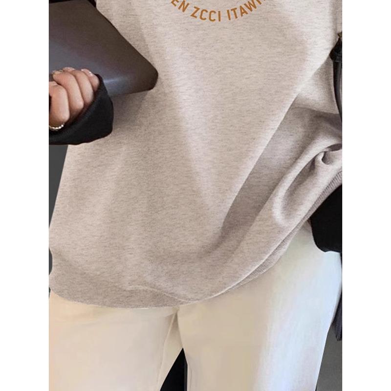 Autumn and Winter Round Neck Plus Size Loose Women's Couples Wear Padded Long Sleeve Pullover