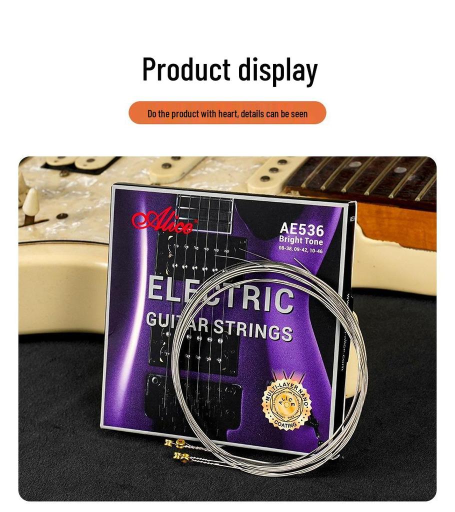 Alice AE536 Electric Guitar Strings, Anti-Rust Coated, Set of 6 (09-42, 10-46)