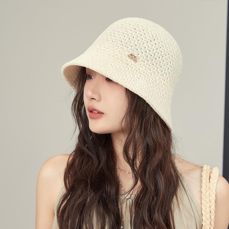 Hat Women's Summer Sunscreen Bucket Hat Bucket Hat Small Thin Knitted Solid Color Simple Versatile Basin Hat
