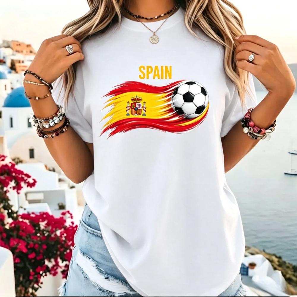Spain Flag Soccer TShirt Spain Patriotic Aesthetic Shirt Soccer Part Supplies Clothing Soccer Fans Men Women Cotton Tee Tops