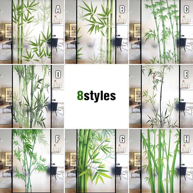 Chiński Styl Bambusowe Folie ze Szkła Barwionego Prywatność Folia Okienna Samoprzylepna Statycznie Domowe Dekoracyjne Matowe Naklejki na Okno