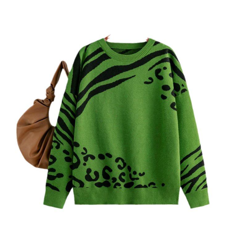 2023 European & American Leopard Print Long-Sleeve Knit Sweater for Women - Autumn/Winter Fashion