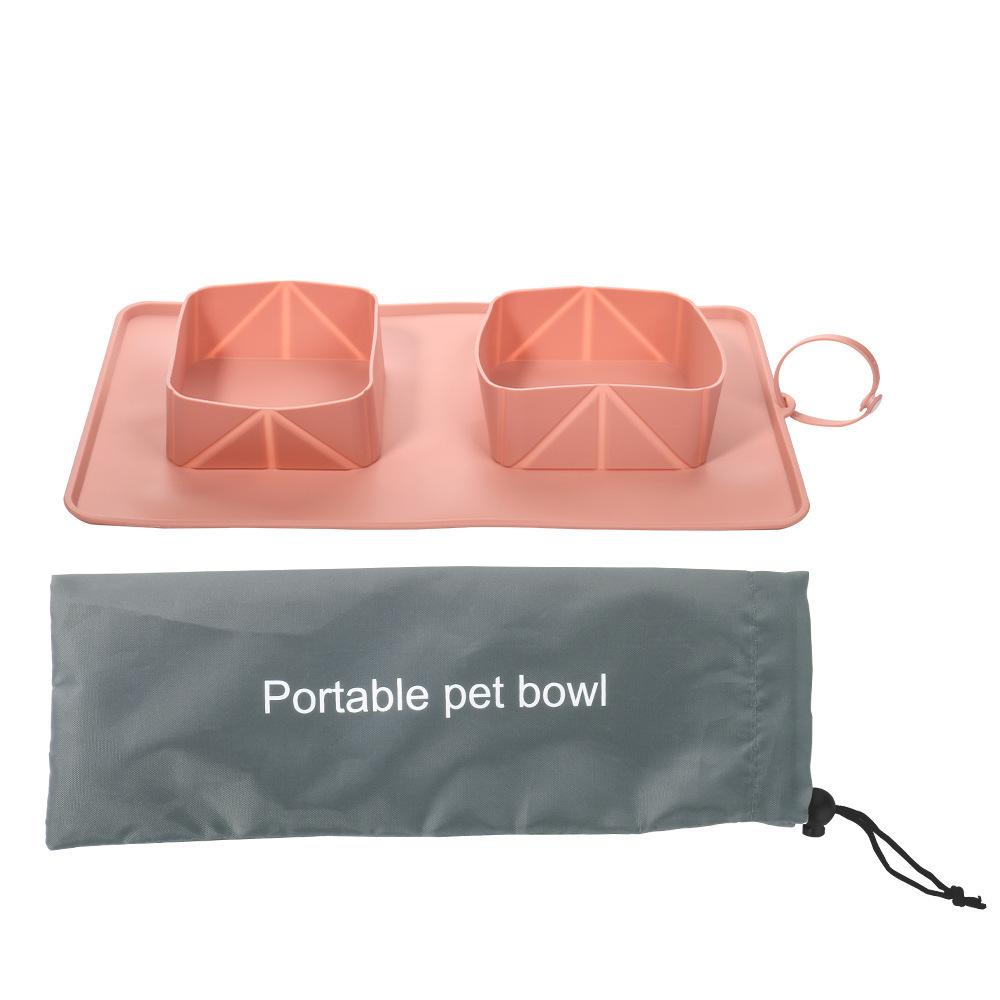 Silicone folding pet dinner plate dog bowl dog basin cat bowl cat food basin double bowl drinking water pet supplies