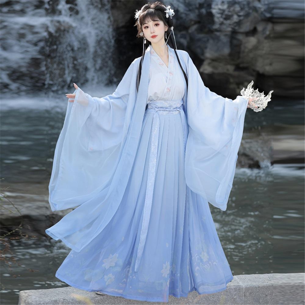 Chinese Wei And Jin Dynasty Style Purple Wide-sleeved Cross-neck One-piece Skirt Daily Suit