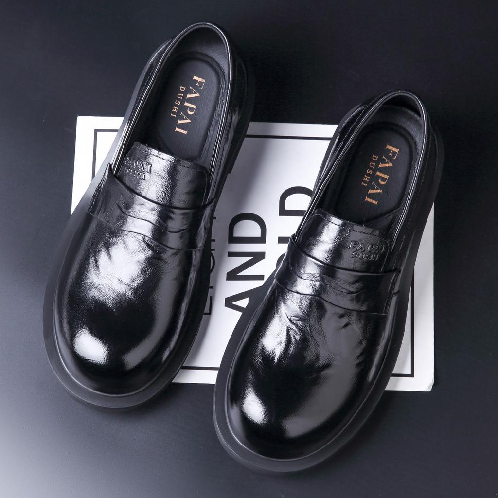 Autumn new men's leather shoes casual one-pedal loafers first layer cowhide business dress big head leather shoes trend