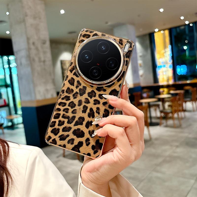 

For VIVO X100 X100Pro X100S X100S Pro Super Large Hole Plating Leopard Texture Lens Ring Anti-Drop & Anti-Fingerprint Phone Case For VIVO X100