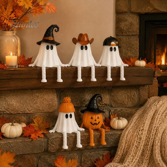 Haunted House Theme Decorations 3D Printed Halloween Decoration, Cute Ghost Pumpkin Figurine with Collectible Table Decor Movable Joints for