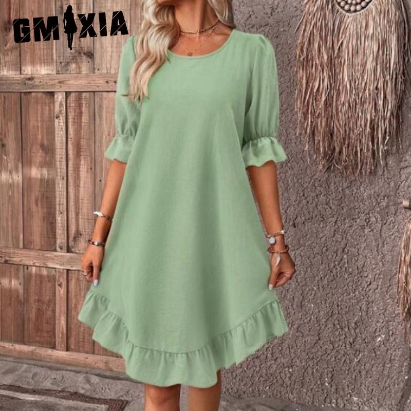 

GMXIA женские модные летние весенние однотонные повседневные платья с короткими рукавами и v-образным вырезом и высокой талией XL светло-зеленый