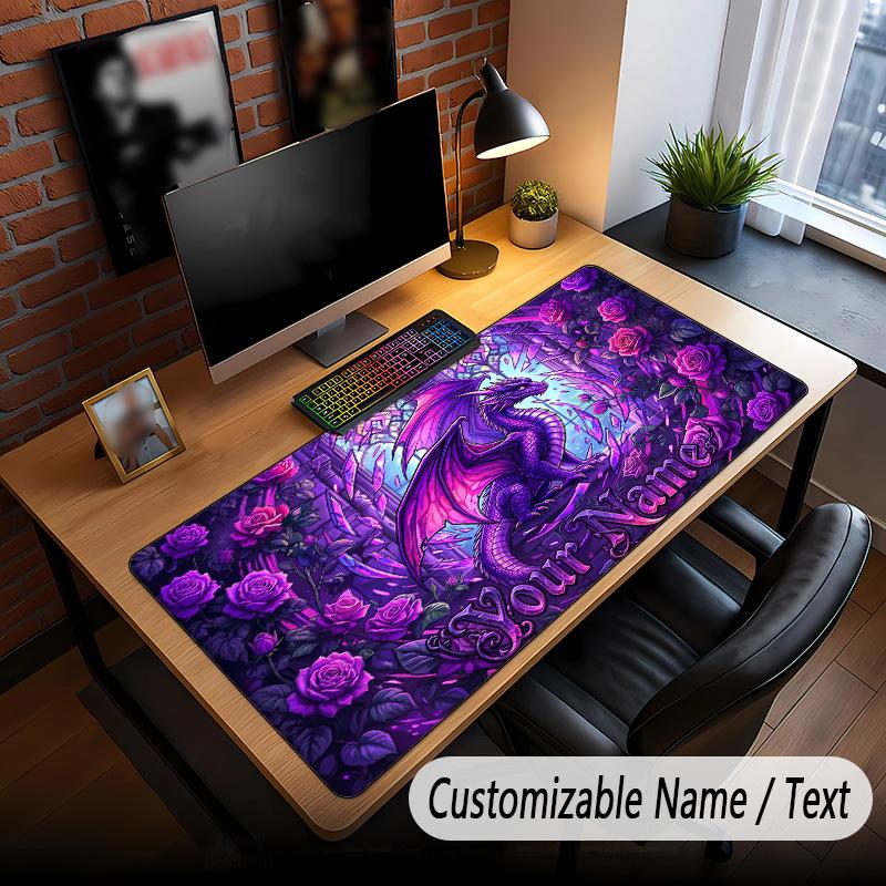 Rose Floral Theme Custom Mouse Pad Personalized With Name Text Customized Desk Mat For Office Home Decor