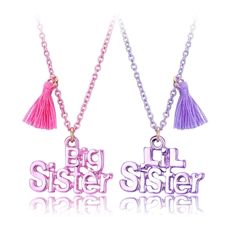 2Pcs/Set Sweet Big Sister Lil Sister Letter Pendant Chain Best Friend Necklace Bff Friendship Jewelry Gifts For Kids