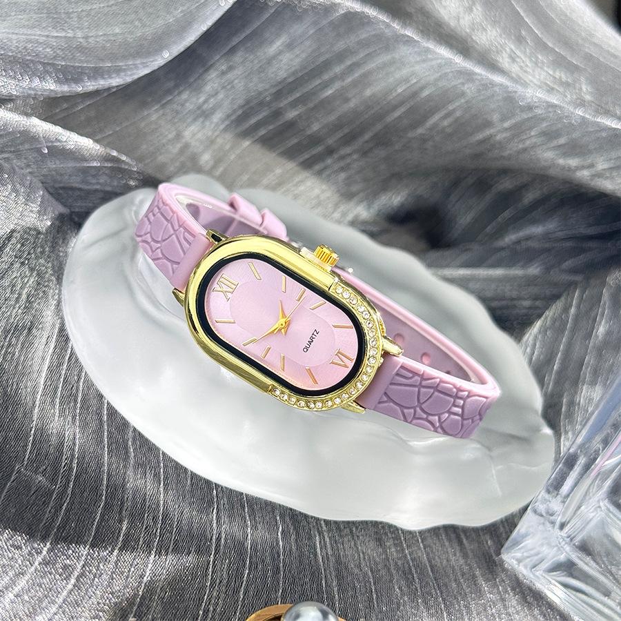 Silicone Watch Oval Diamond-encrusted Thin Strap Silicone Niche Quartz Watch