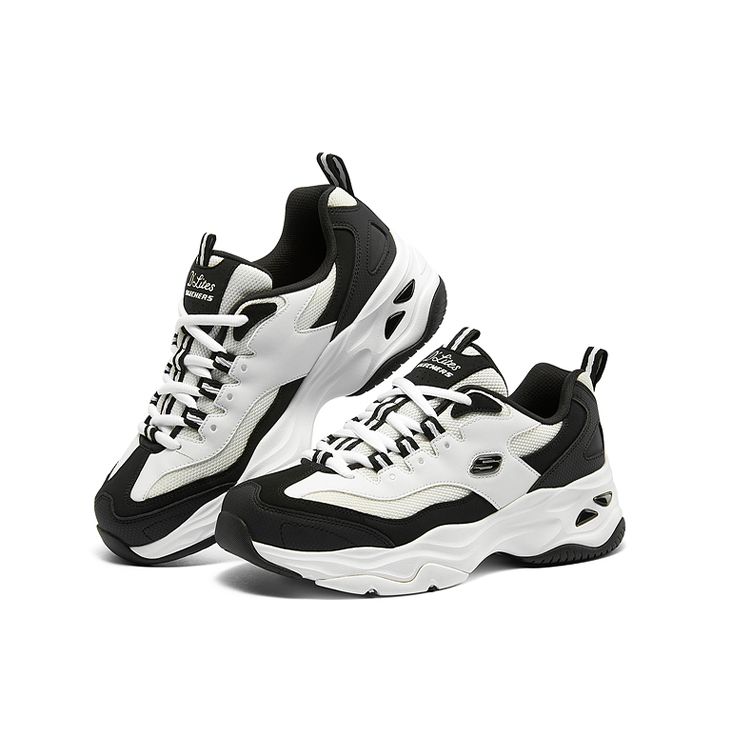 Skechers DLites 4.0 Fabric Synthetic Leather Low Top Dad Sneakers Women Sneakers Black White 149492-BKW
