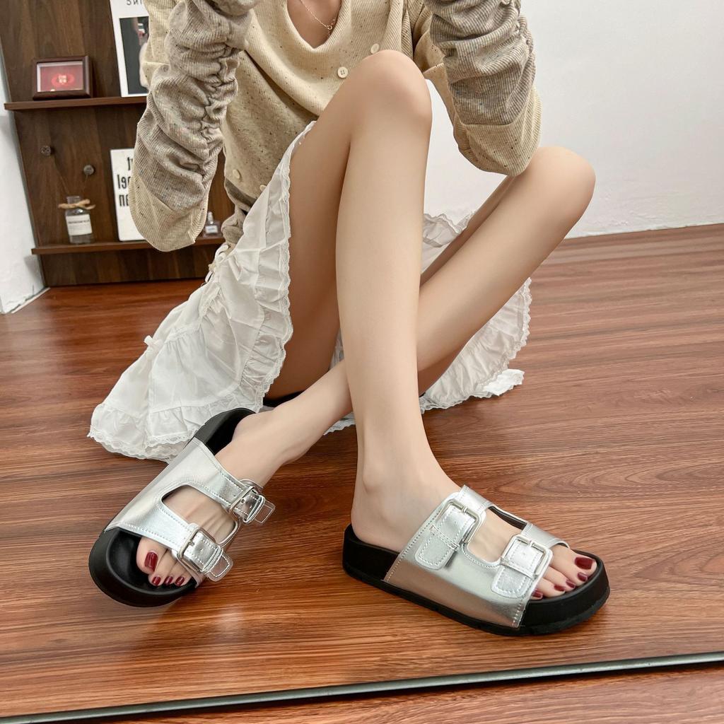Grape mother summer new thick-soled slippers women's wear high-end temperament double-row one-word with retro Boken sandals