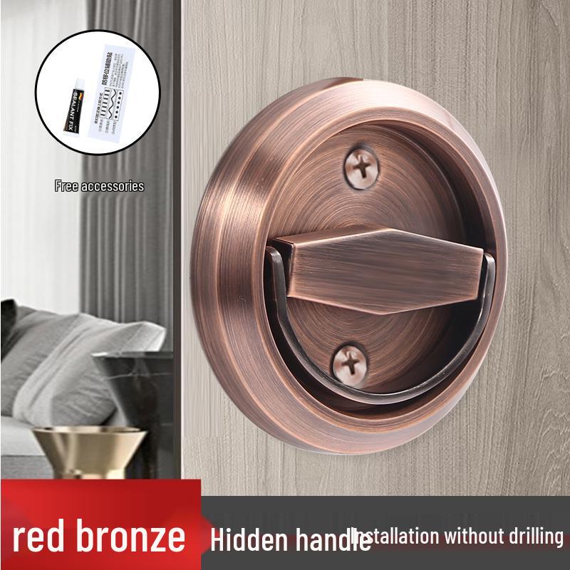 No-Drill Stainless Steel Hidden Door Pull Handle with Lock - Invisible Round Sliding Ring for TV Background Wall