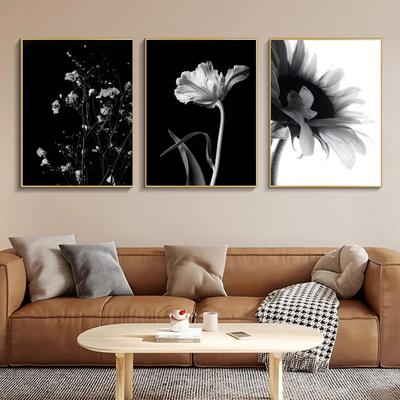 Arte de Pared Blanco y Negro Planta Flor Póster Impresión Pintura en Lienzo Nórdico Sala de Estar Decoración del Hogar Pintura de Pared