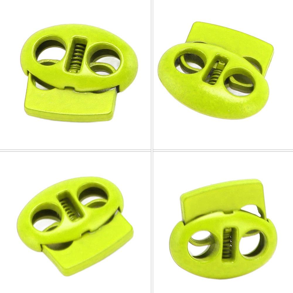 30pcs Fluorescent Green & Dark Blue Metal Cord Locks Double Hole Toggles  For Drawstrings
