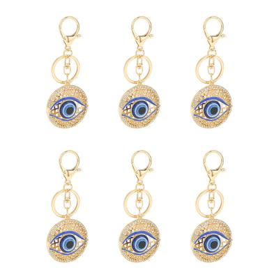 6 Adet Yapay Elmas Mavi Göz Anahtarlık Metal Anahtarlık Kolye Çanta Sırt Çantası El Çantası Telefon Anahtarı için