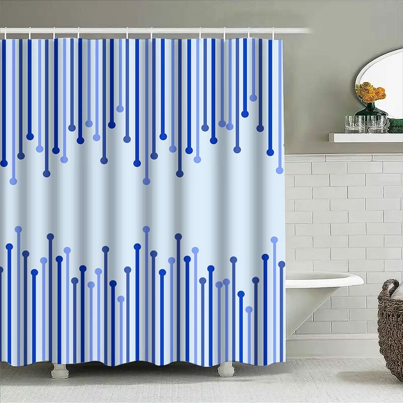 Blue Striped Shower Curtain Modern Design Bathroom Decor Waterproof Fabric Home Decoration Supplies Accessories Size: 180X240Cm