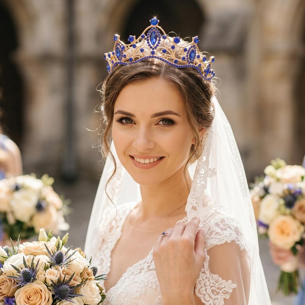 Bridal Rhinestone Crown Headpiece Alloy Base With High-Refractive Index For Wedding Ceremony And Stage Performance