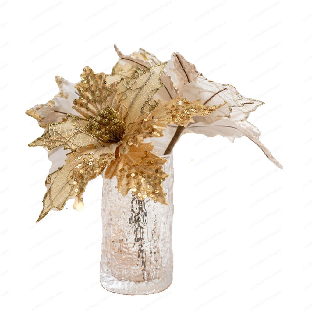 Christmas flower gold simulation Christmas tree decoration flower 20cm sequined flannel home decoration