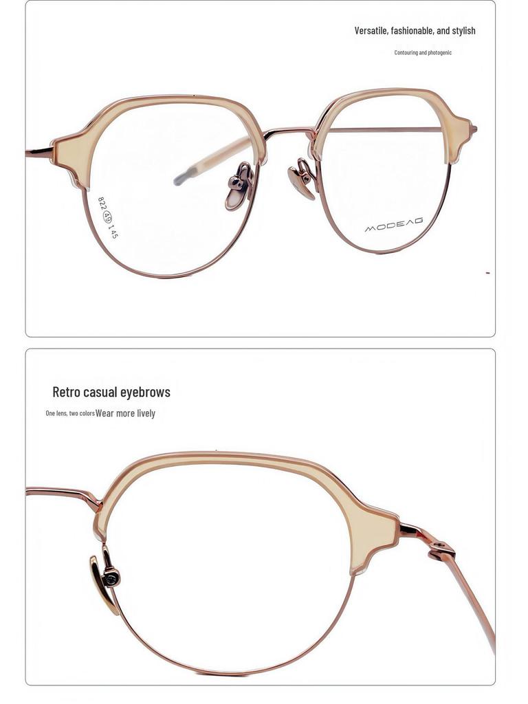 Unisex Full Frame Pure Titanium Eyeglasses with Acetate Oval Eyebrow Line