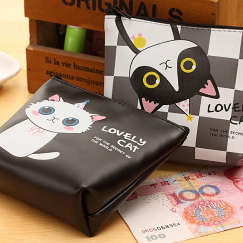 Cartoon-PU-Leder-Reißverschluss-Geldbörse für Studenten, niedliche Cartoon-Katze, weiblich, hält Münztasche