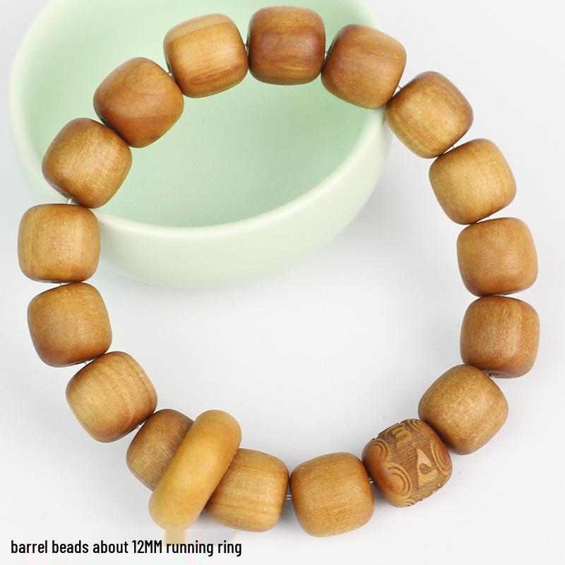 Sandalwood Barrel Bead Bracelet: 12MM Running Ring Buddhist Style