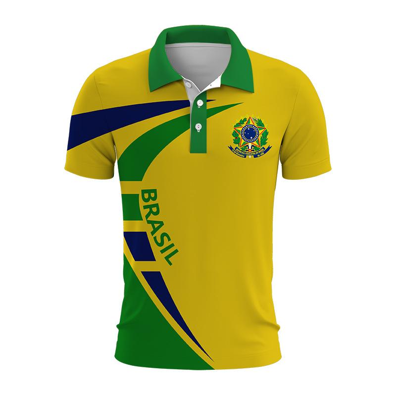 Brazil National Emblem 3d Printed Summer Button Down Collar Polod For Men Casual Tops Oversized Short Sleeve Trend Men Clothing