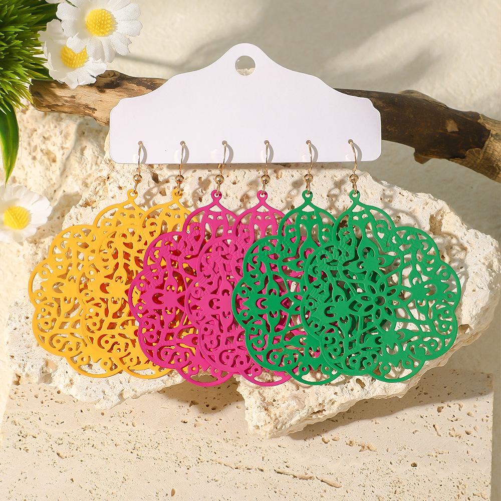 

Creative Colorful Hollow Earrings Set for Women Fashion Ethnic Personality Geometric Alloy Dangle Earring Vacation Party Jewelry