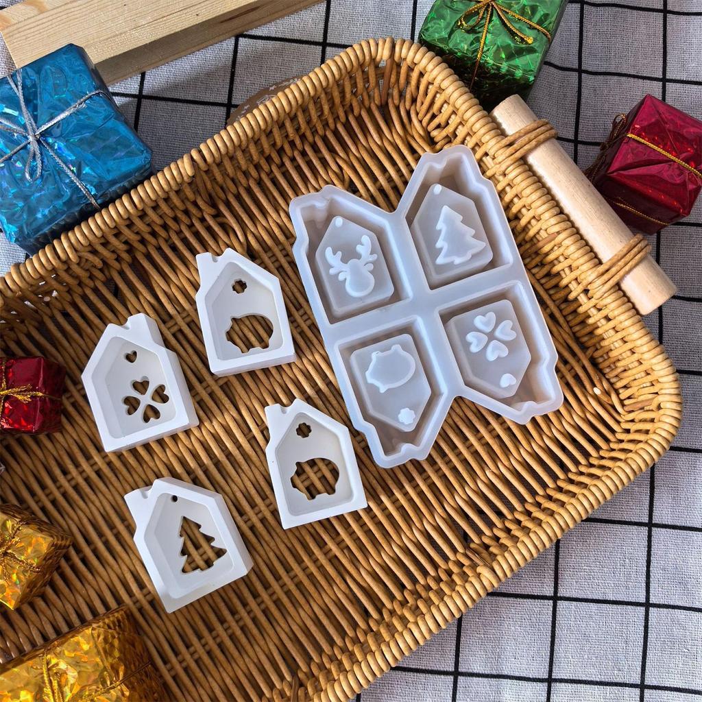 Mini House Casting Silicone Molds 4-Cavity Christmas Casting Moulds Epoxy Resin Mould Epoxy Resin Mould Plaster Art Craft