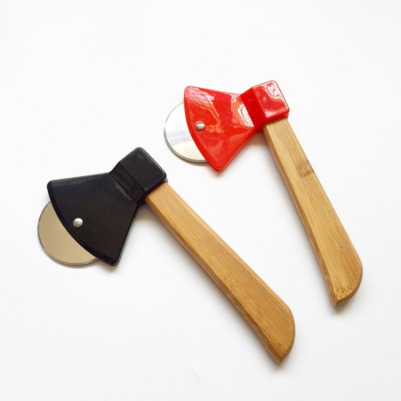 Küchenhelfermesser, Pizzamesser mit Bambus- und Holzgriff, kreatives Pizzamesser aus Edelstahl, runder Kuchenschneider