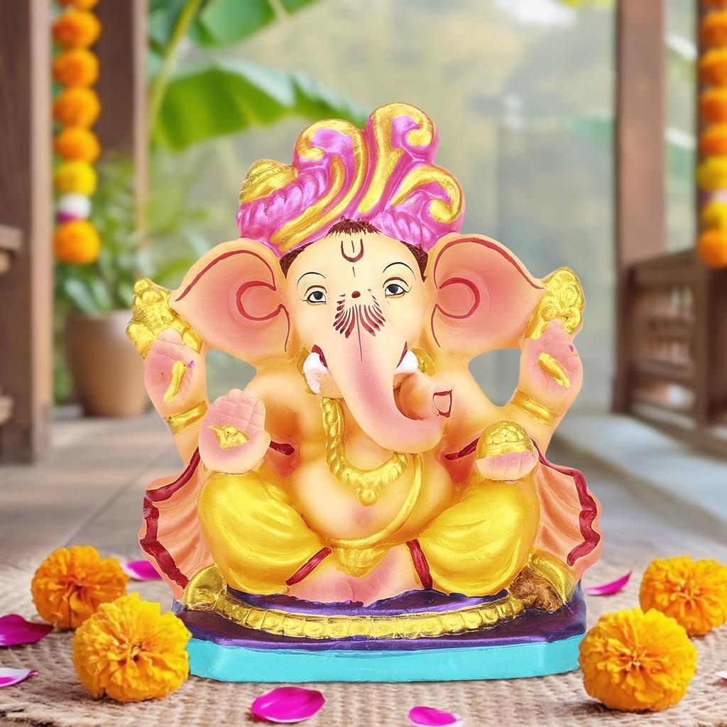 Cycle Pure Navin Klei Gekleurde Ganesha Beeldje 1 Milieuvriendelijk Handgemaakt 6 Inch Standbeeld Voor Ganesh Chaturthi Visarjan Met (2 Pak Agarbaatti Gratis)