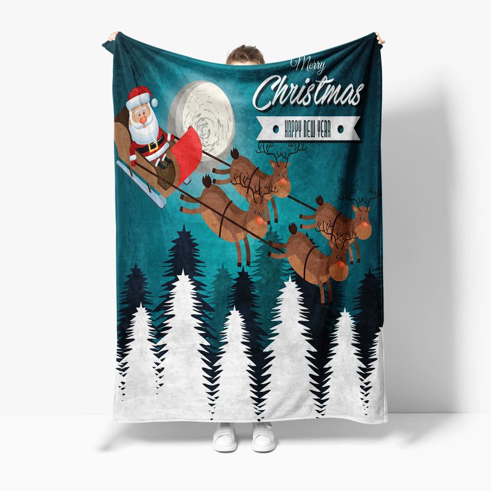 Cozy Christmas Throw Blanket Santa Claus Reindeer Holiday Decor Festive Winter Warm Bedding Gift Home Decoration Farmhouse Style