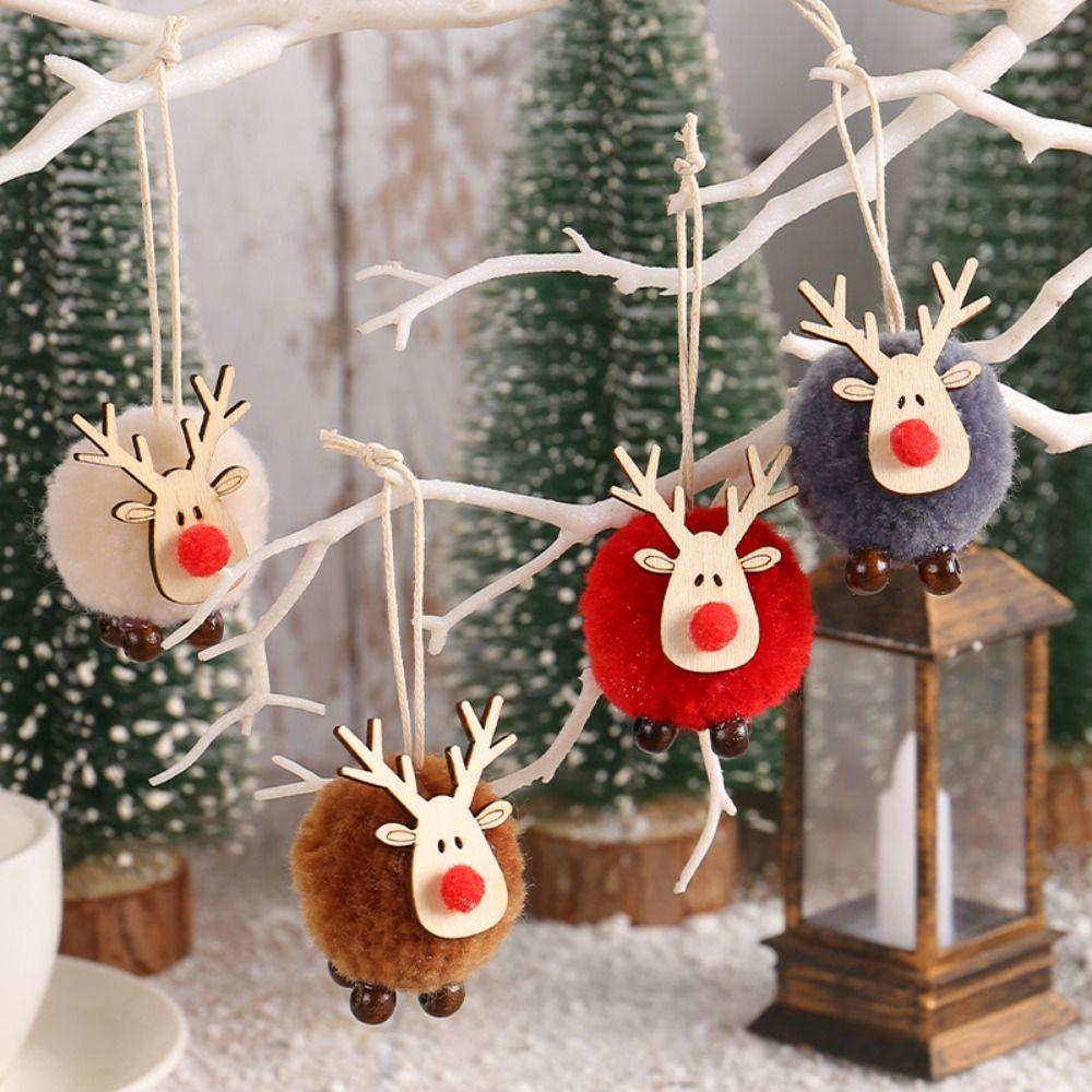 Wool Felt Wooden Deer Ornaments Felt Deer Elk Hanging Pendant Christmas Tree Ornaments New Year