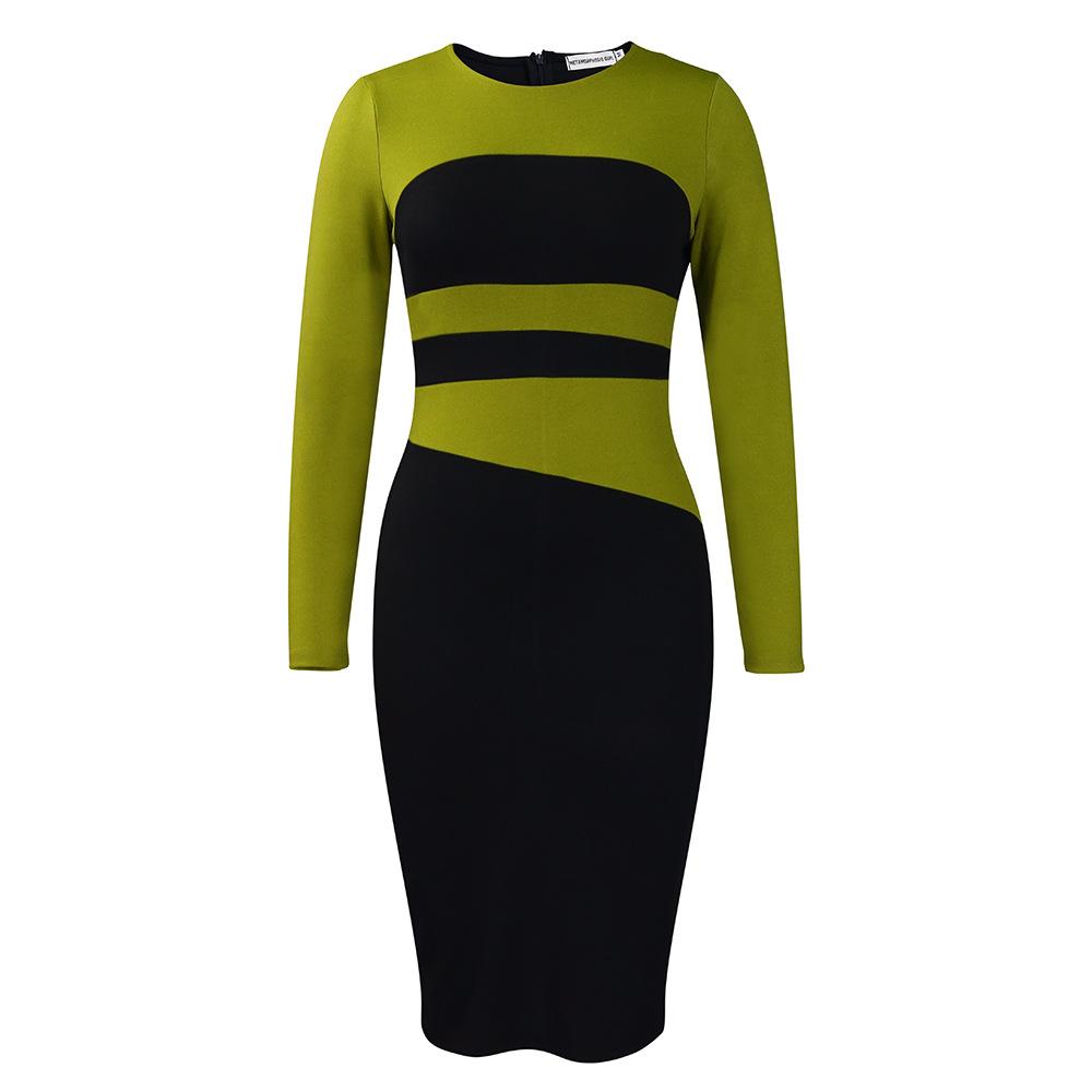

Women s new fashion temperament elegant Tongle OL color matching hip-wrapped large-size dress XXXL