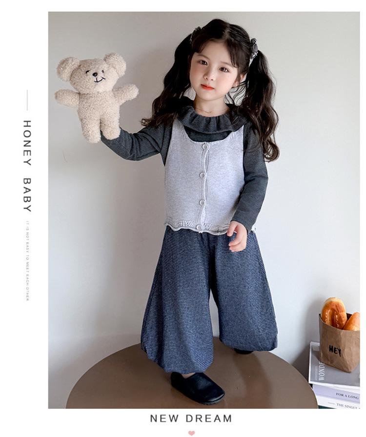 Autumn 2025 Girls' Trendy Long-sleeve Wide-leg Pants 3-piece Set