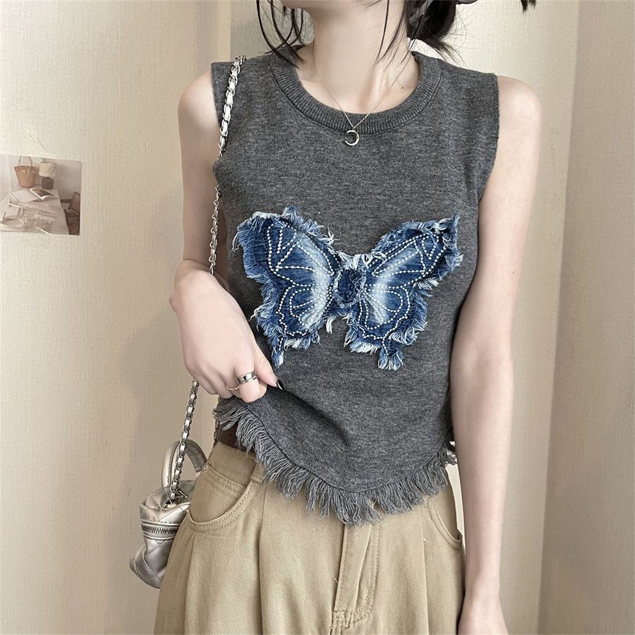 Summer Thai Style Niche Sweet and Spicy Butterfly Tank Top with Camisole for Women Wearing Short Sleeveless Tops