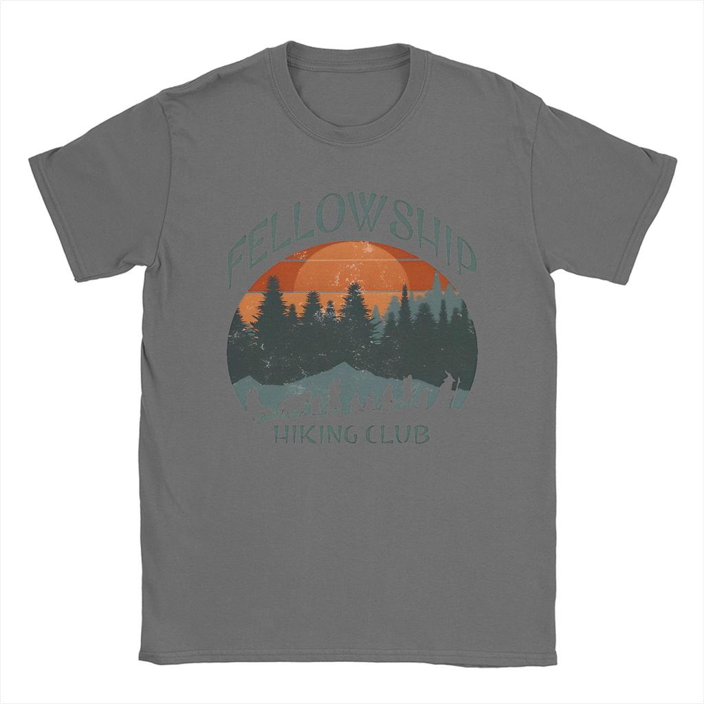 L-Lords Of The R-Rings Fellowship Hiking Club T Shirt Men 100% Cotton Vintage T-Shirts Round Neck  Tee Shirt Short Sleeve Merch
