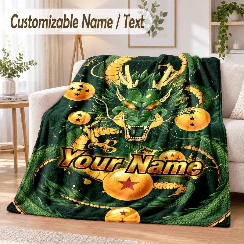Manta de Franela Personalizada con Nombre de Dragon Ball Suave y Cálida para Sofá, Cama, Uso en Interiores del Hogar