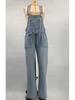 Damenmode Jumpsuit mit Kordelzug: Locker geschnittene Denim-Latzhose mit Schnürungsdetails
