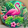 Chic Pink Flamingo Metal Wall Art Cm Round Tin Sign for Home Room Decor Durable IndoorOutdoor Hanging Plaque