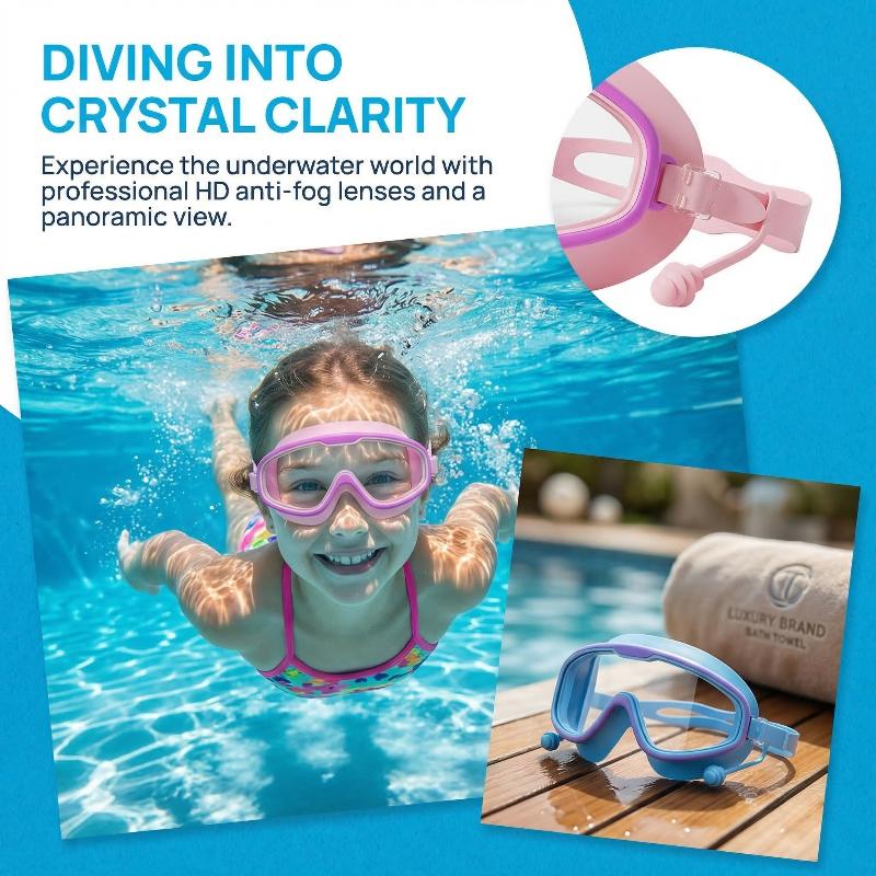 Kids Swimming Goggles Big Frame HD View Anti-fog Waterproof Children's Swim Goggles Boys And Girls Multi-color To Choose 1PC2